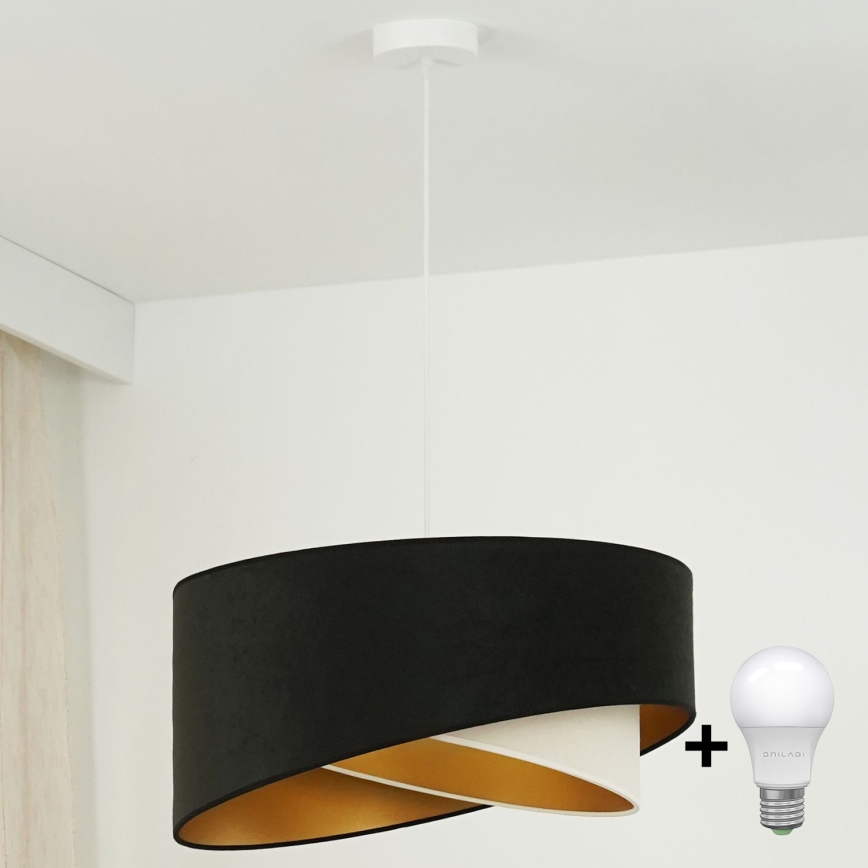 Brilagi - Candeeiro suspenso LED LYRA 1xE27/15W/230V preto/creme/dourado