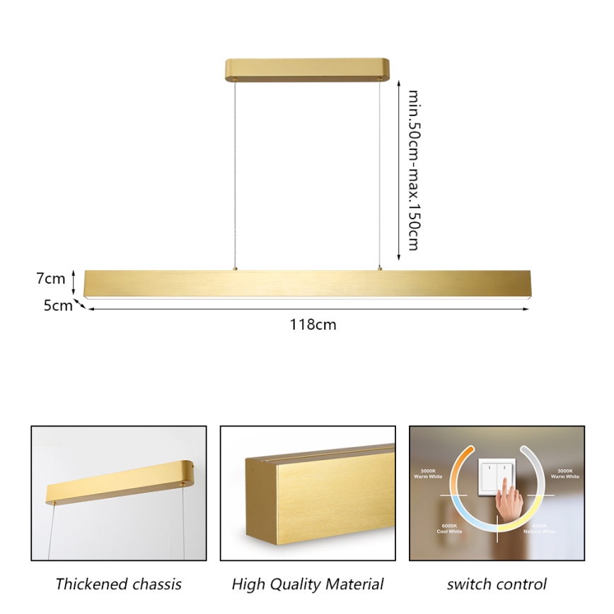 Brilagi - Candeeiro suspenso LED SLEEKLINE LED/40W/230V 3000/4500/6000K dourado