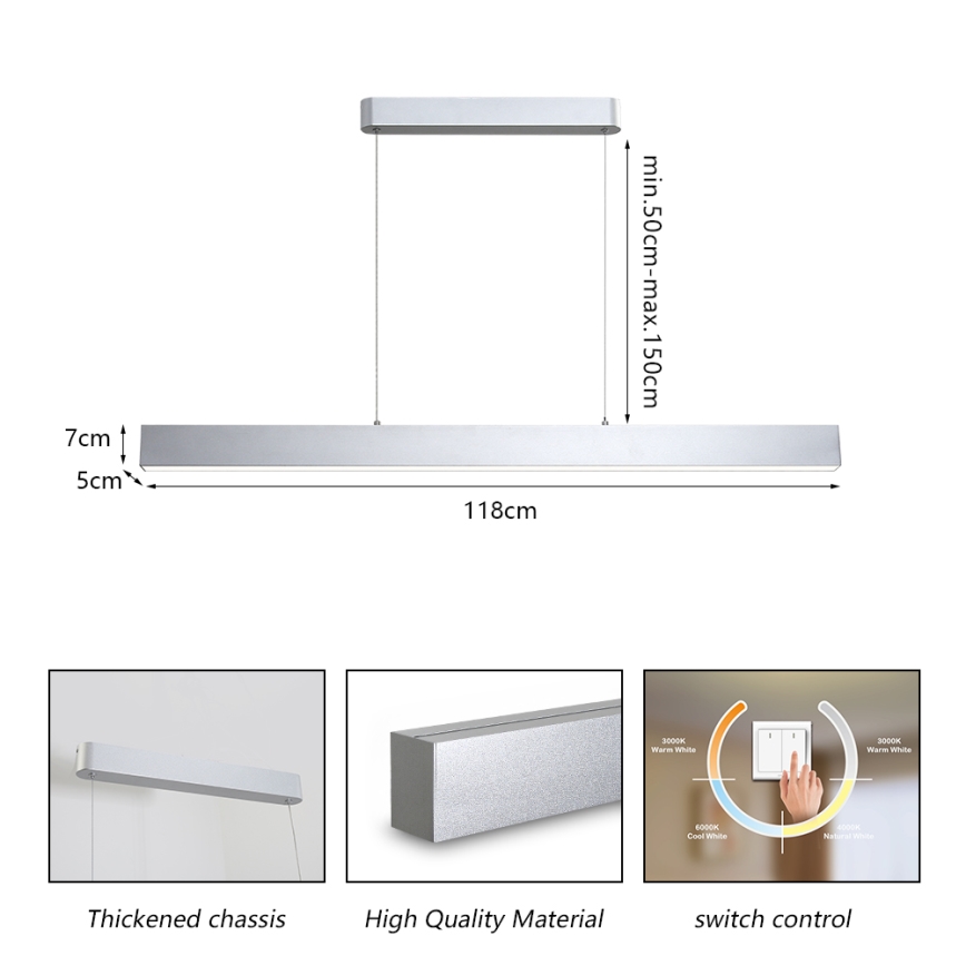 Brilagi - Candeeiro suspenso LED SLEEKLINE LED/40W/230V 3000/4500/6000K prateado