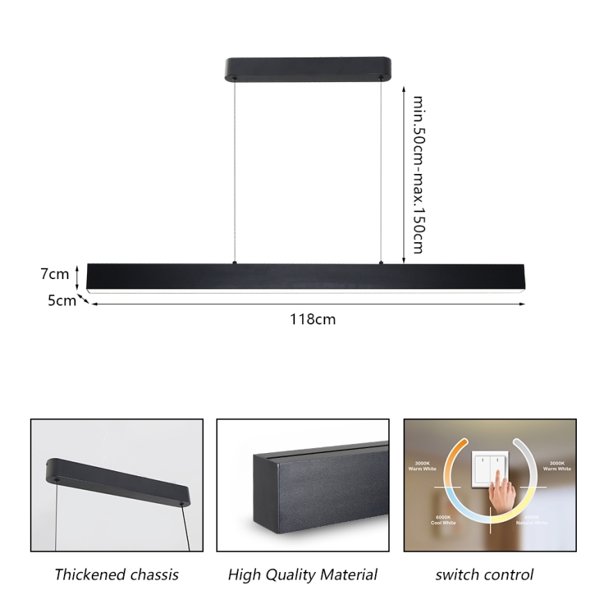 Brilagi - Candeeiro suspenso LED SLEEKLINE LED/40W/230V 3000/4500/6000K preto