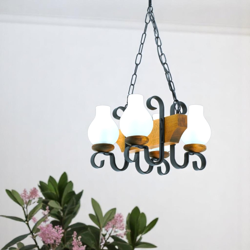 Brilagi - Candeeiro suspenso QUEEN 4xE14/40W/230V faia