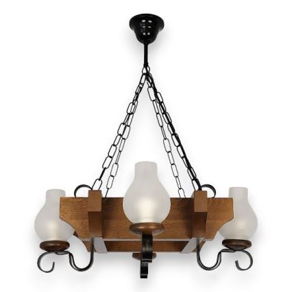 Brilagi - Candeeiro suspenso QUEEN 4xE14/40W/230V faia/nogueira