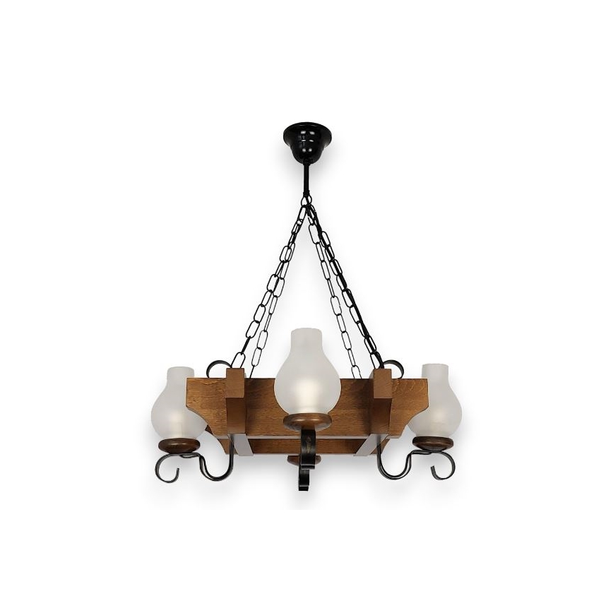 Brilagi - Candeeiro suspenso QUEEN 4xE14/40W/230V faia/nogueira