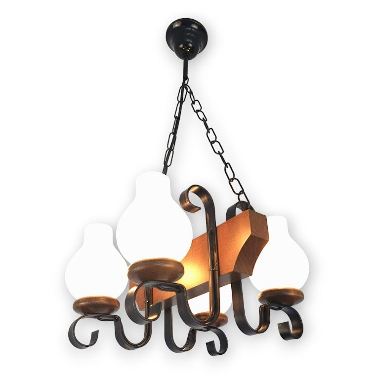 Brilagi - Candeeiro suspenso QUEEN 4xE14/40W/230V faia/nogueira