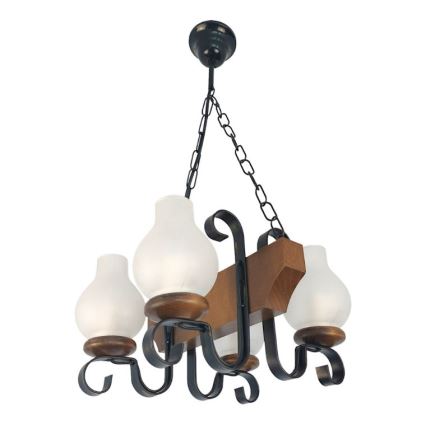Brilagi - Candeeiro suspenso QUEEN 4xE14/40W/230V faia/nogueira