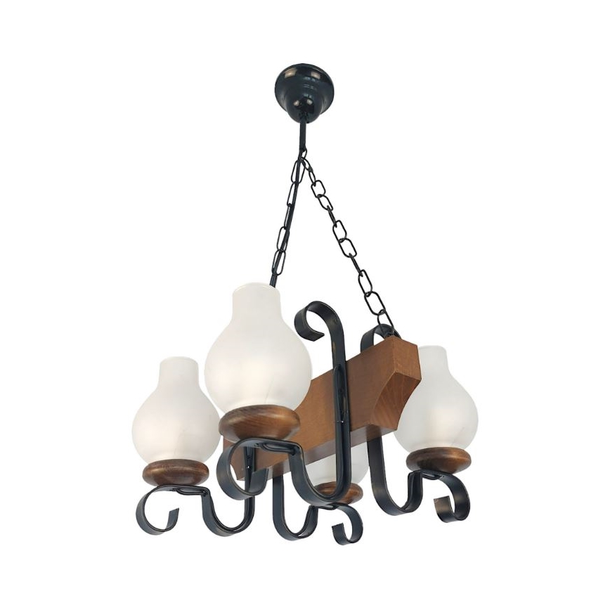 Brilagi - Candeeiro suspenso QUEEN 4xE14/40W/230V faia/nogueira