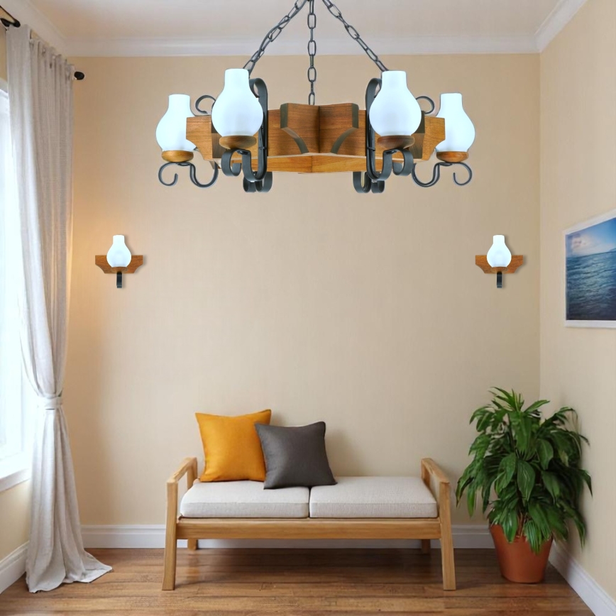 Brilagi - Candeeiro suspenso QUEEN 6xE14/40W/230V faia