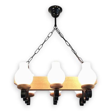 Brilagi - Candeeiro suspenso QUEEN 6xE14/40W/230V faia