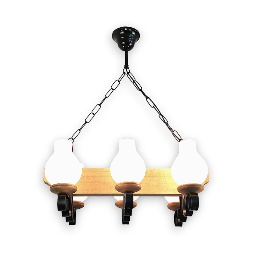 Brilagi - Candeeiro suspenso QUEEN 6xE14/40W/230V faia