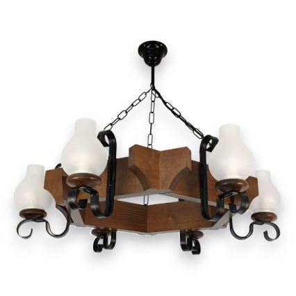 Brilagi - Candeeiro suspenso QUEEN 6xE14/40W/230V faia/nogueira