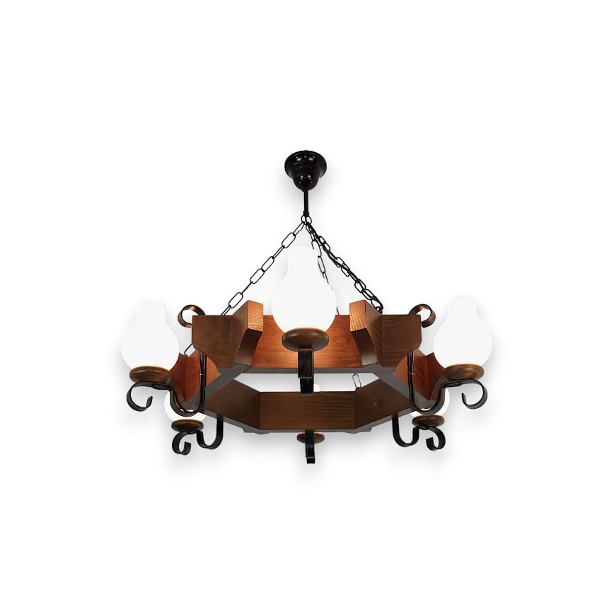 Brilagi - Candeeiro suspenso QUEEN 6xE14/40W/230V faia/nogueira
