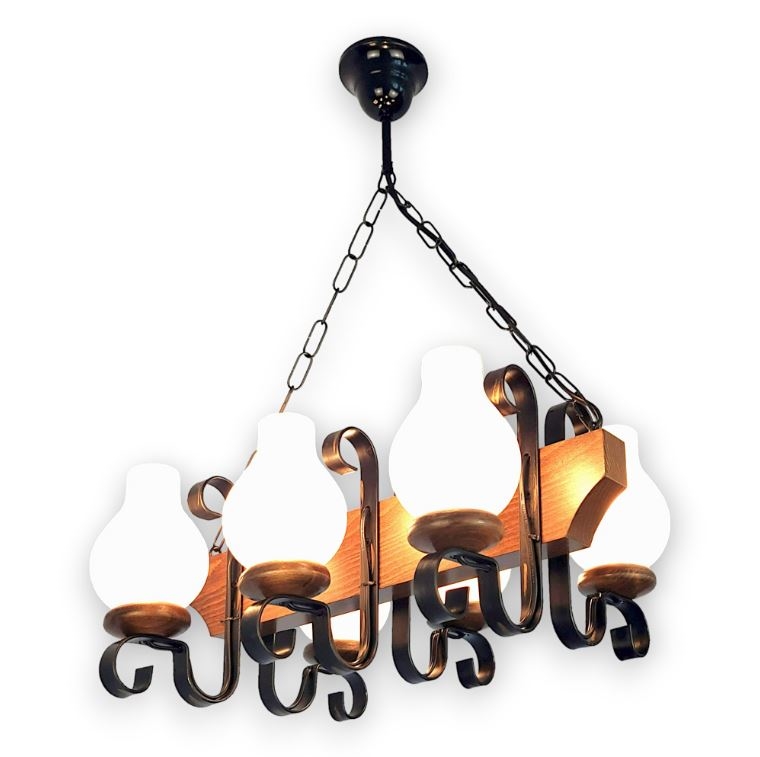 Brilagi - Candeeiro suspenso QUEEN 6xE14/40W/230V faia/nogueira