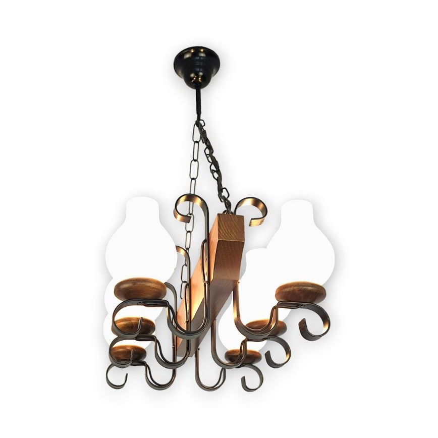 Brilagi - Candeeiro suspenso QUEEN 6xE14/40W/230V faia/nogueira