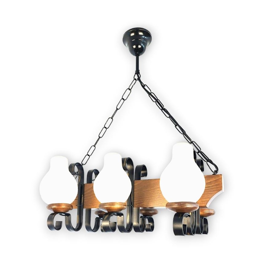Brilagi - Candeeiro suspenso QUEEN 6xE14/40W/230V faia/nogueira