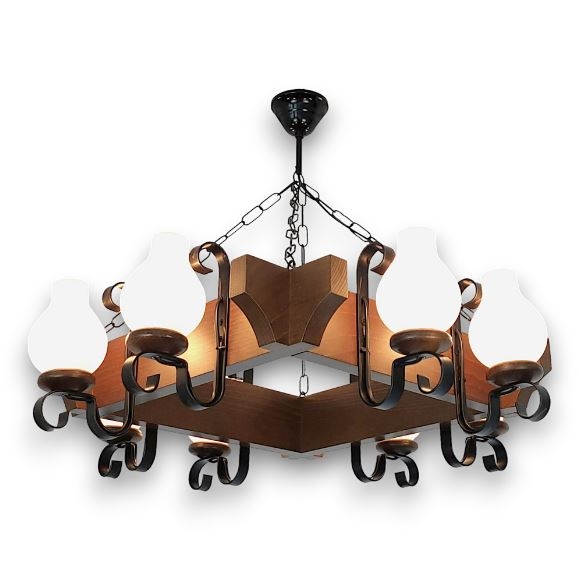 Brilagi - Candeeiro suspenso QUEEN 8xE14/40W/230V faia/nogueira