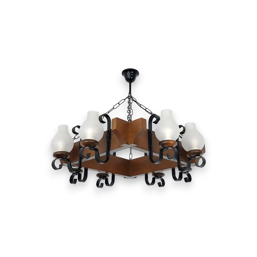 Brilagi - Candeeiro suspenso QUEEN 8xE14/40W/230V faia/nogueira