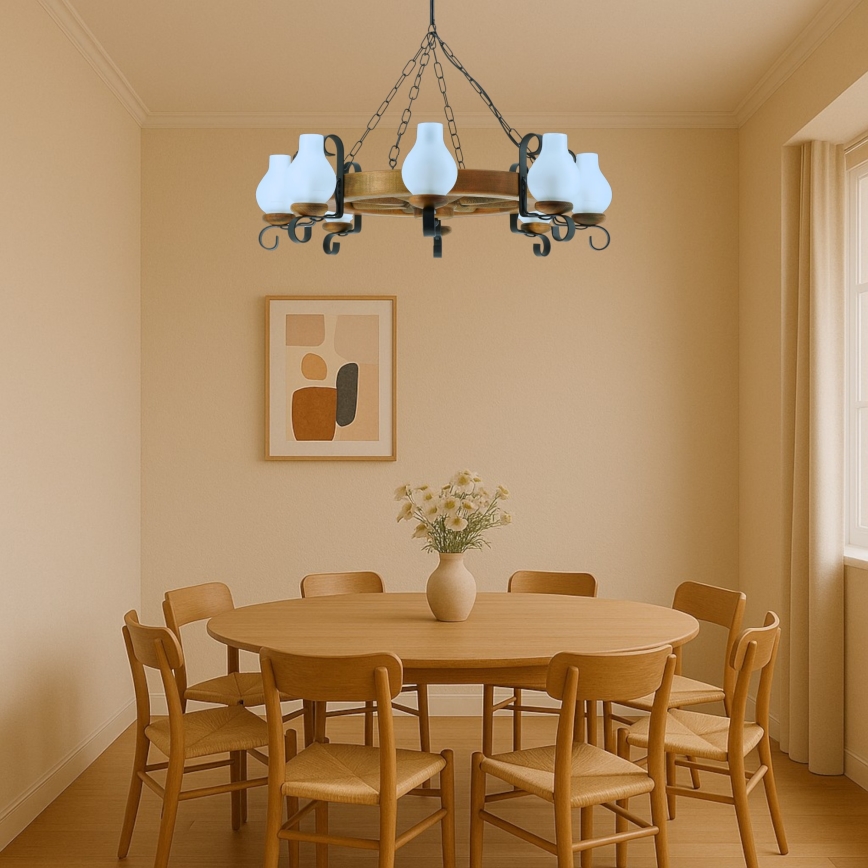 Brilagi - Candeeiro suspenso ROATA 8xE14/40W/230V faia