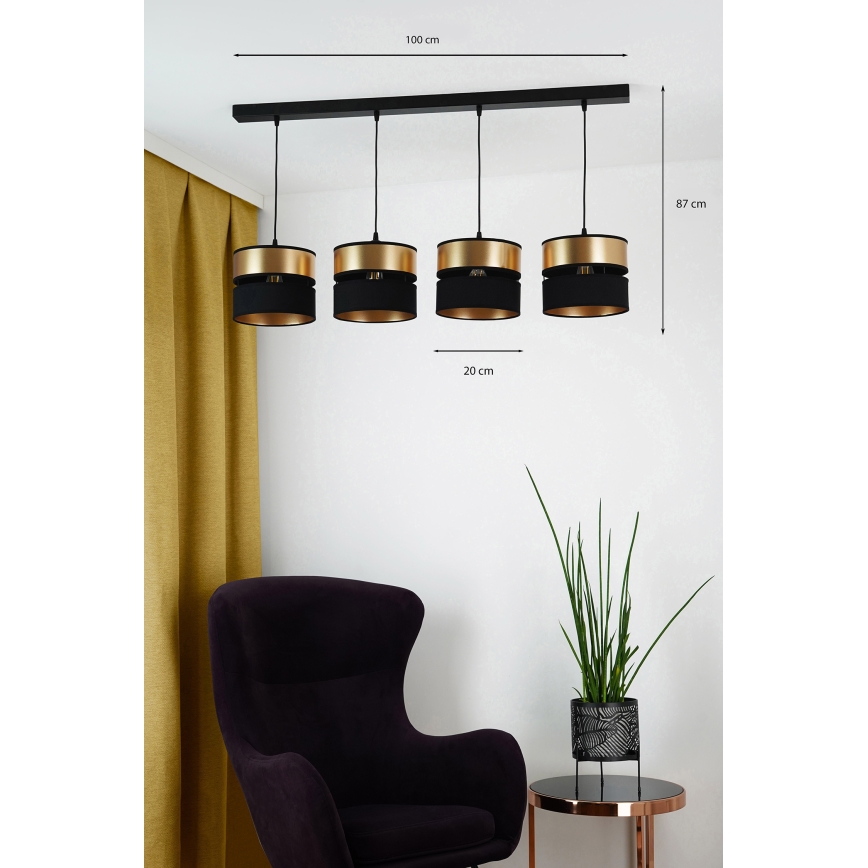 Brilagi - Candeeiro suspenso ROYAL 4xE27/15W/230V preto/dourado