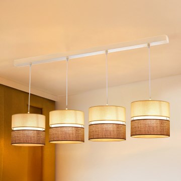 Brilagi - Candeeiro suspenso ROYAL YUTE 4xE27/15W/230V bege/creme/branco