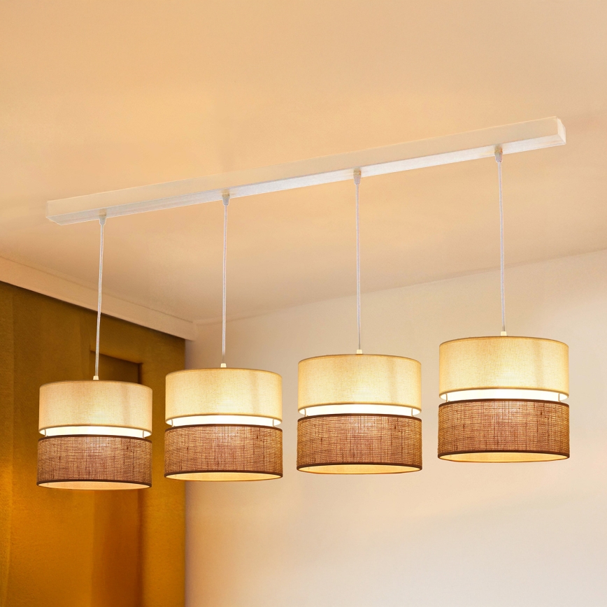 Brilagi - Candeeiro suspenso ROYAL YUTE 4xE27/15W/230V bege/creme/branco