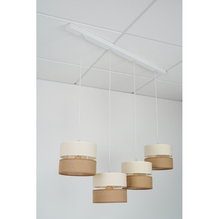 Brilagi - Candeeiro suspenso ROYAL YUTE 4xE27/15W/230V bege/creme/branco