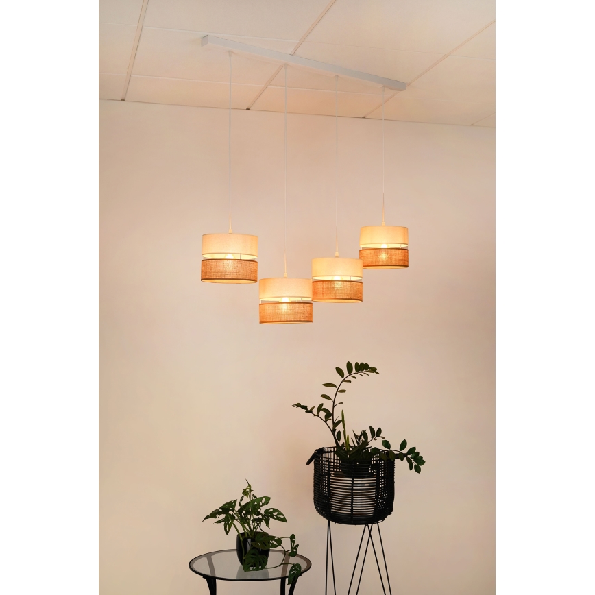 Brilagi - Candeeiro suspenso ROYAL YUTE 4xE27/15W/230V bege/creme/branco