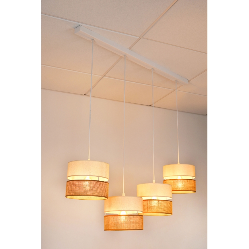 Brilagi - Candeeiro suspenso ROYAL YUTE 4xE27/15W/230V bege/creme/branco