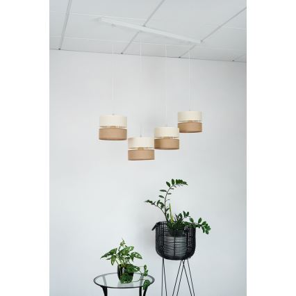 Brilagi - Candeeiro suspenso ROYAL YUTE 4xE27/15W/230V bege/creme/branco