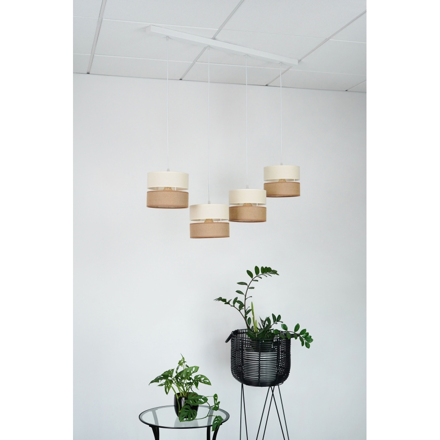 Brilagi - Candeeiro suspenso ROYAL YUTE 4xE27/15W/230V bege/creme/branco