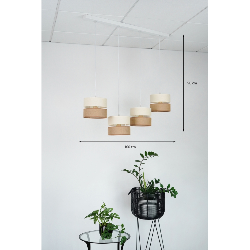 Brilagi - Candeeiro suspenso ROYAL YUTE 4xE27/15W/230V bege/creme/branco