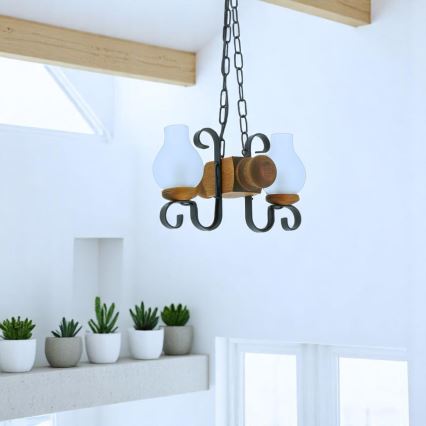 Brilagi - Candeeiro suspenso RUSTIC 2xE14/40W/230V faia