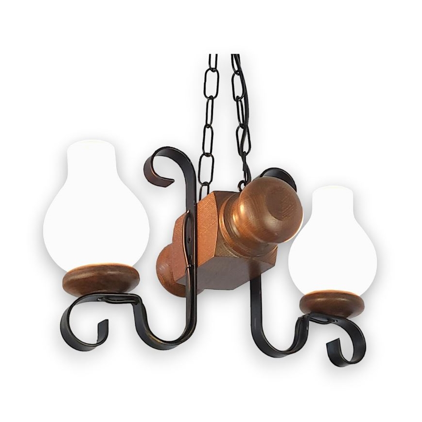 Brilagi - Candeeiro suspenso RUSTIC 2xE14/40W/230V faia/nogueira