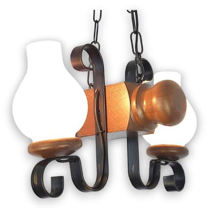 Brilagi - Candeeiro suspenso RUSTIC 2xE14/40W/230V faia/nogueira