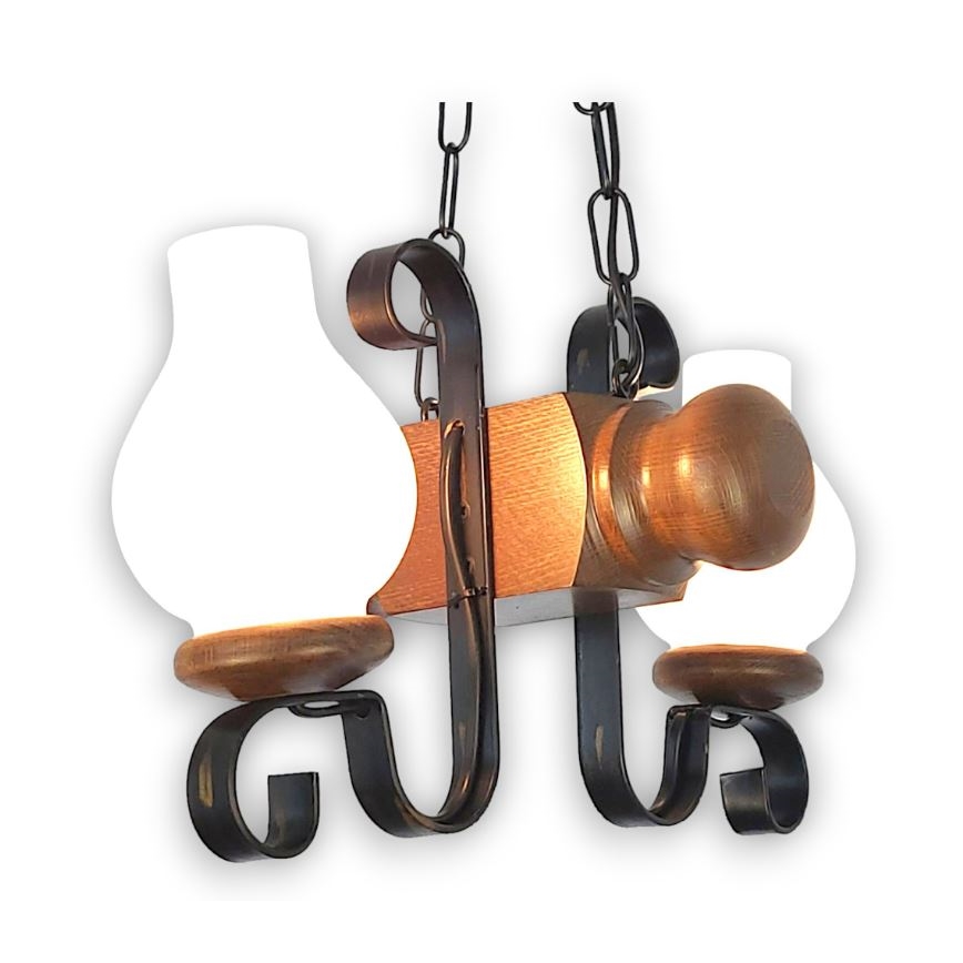 Brilagi - Candeeiro suspenso RUSTIC 2xE14/40W/230V faia/nogueira
