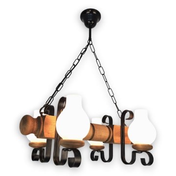 Brilagi - Candeeiro suspenso RUSTIC 4xE14/40W/230V faia