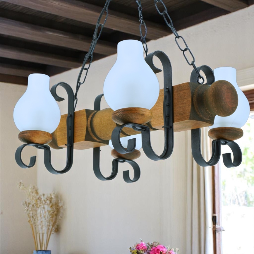 Brilagi - Candeeiro suspenso RUSTIC 4xE14/40W/230V faia