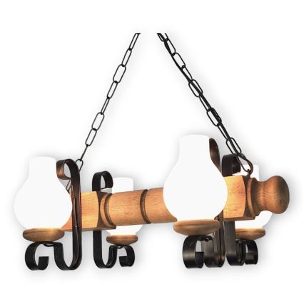 Brilagi - Candeeiro suspenso RUSTIC 4xE14/40W/230V faia
