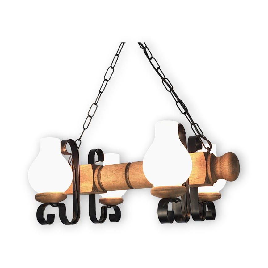 Brilagi - Candeeiro suspenso RUSTIC 4xE14/40W/230V faia