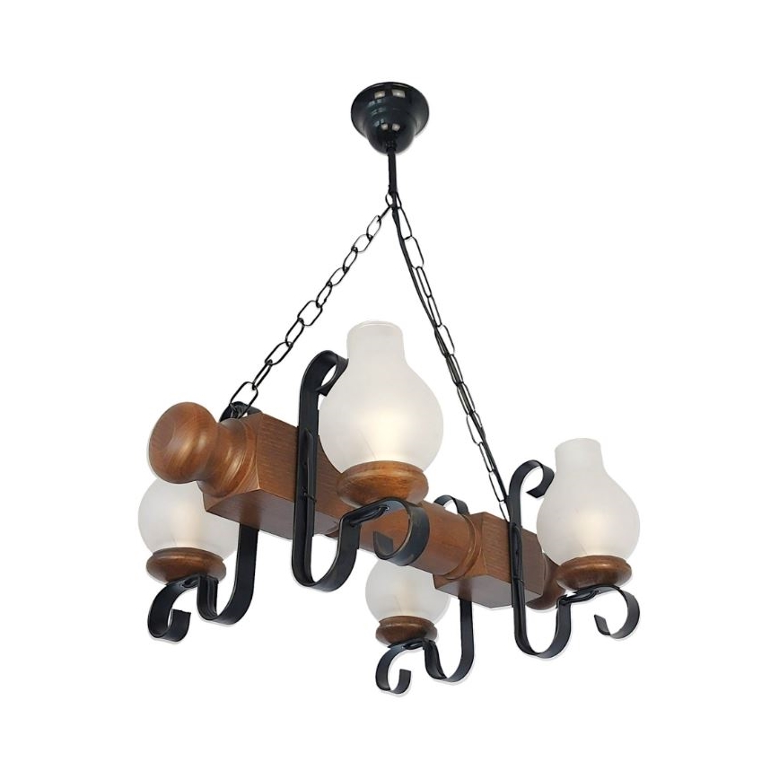 Brilagi - Candeeiro suspenso RUSTIC 4xE14/40W/230V faia/nogueira
