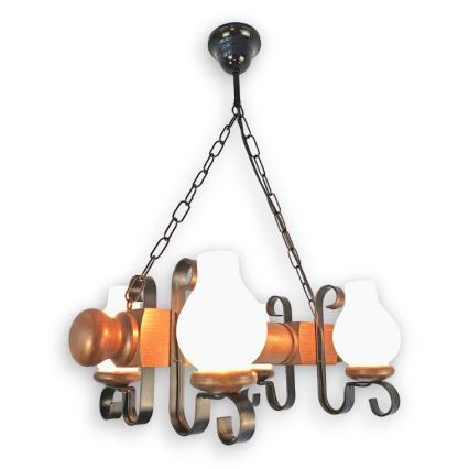 Brilagi - Candeeiro suspenso RUSTIC 4xE14/40W/230V faia/nogueira