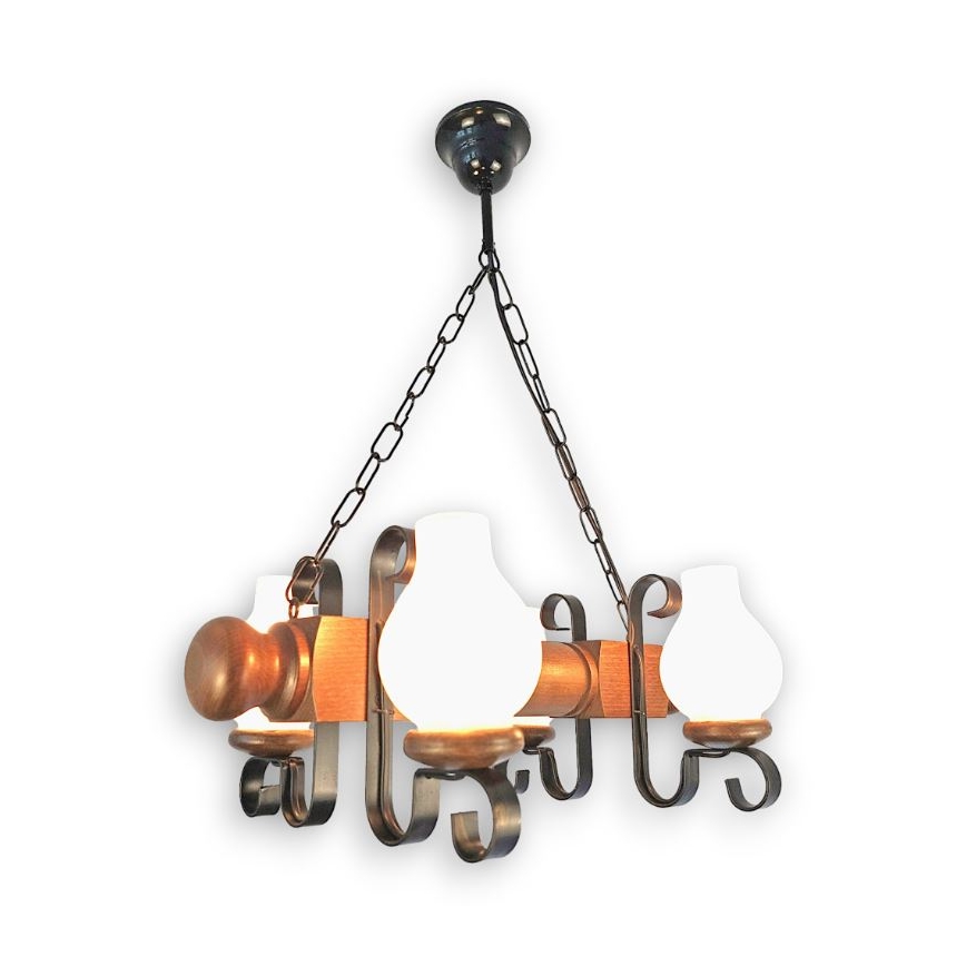Brilagi - Candeeiro suspenso RUSTIC 4xE14/40W/230V faia/nogueira