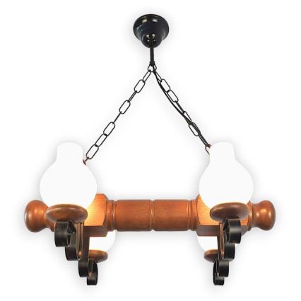 Brilagi - Candeeiro suspenso RUSTIC 4xE14/40W/230V faia/nogueira