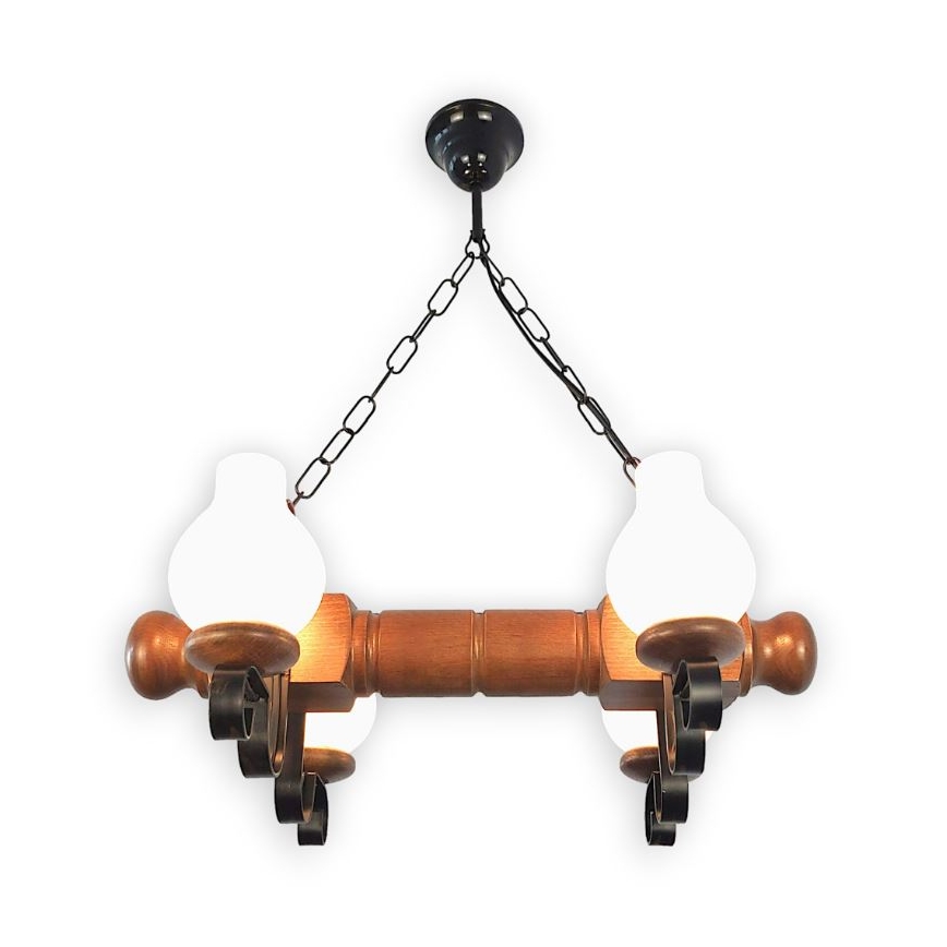 Brilagi - Candeeiro suspenso RUSTIC 4xE14/40W/230V faia/nogueira