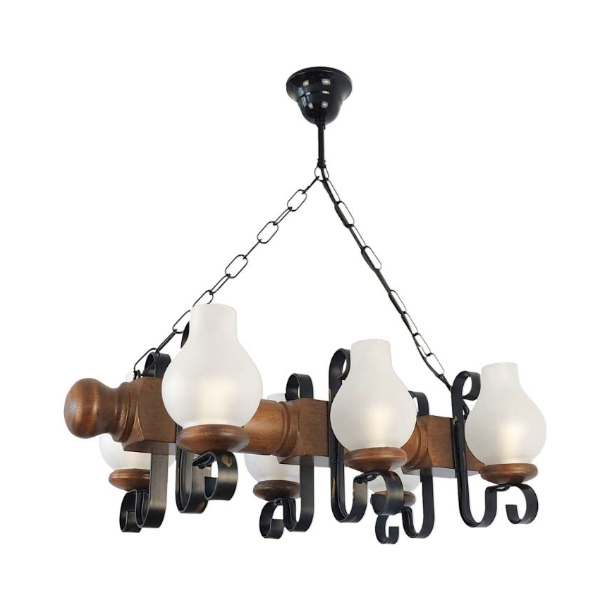 Brilagi - Candeeiro suspenso RUSTIC 6xE14/40W/230V faia/nogueira