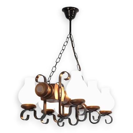 Brilagi - Candeeiro suspenso RUSTIC 6xE14/40W/230V faia/nogueira