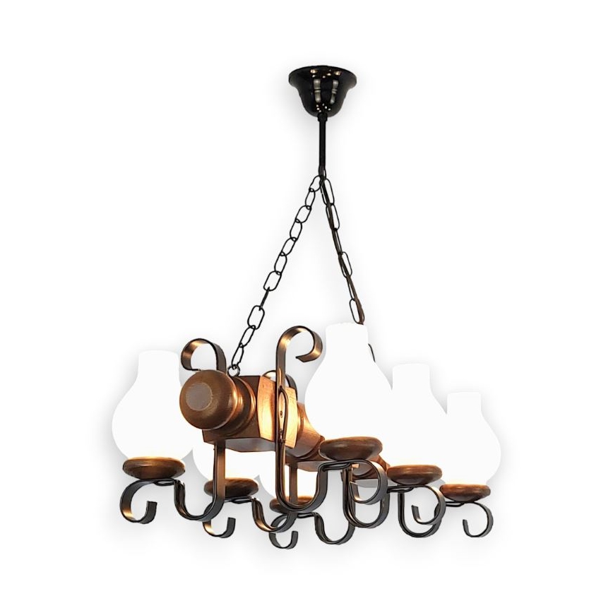 Brilagi - Candeeiro suspenso RUSTIC 6xE14/40W/230V faia/nogueira