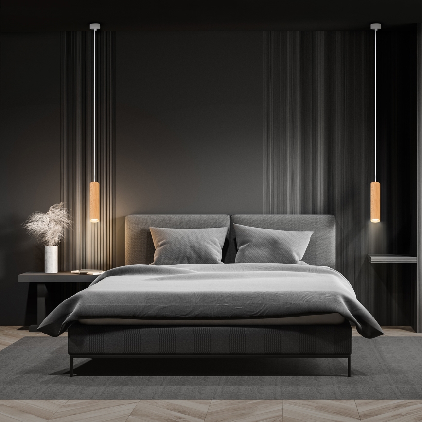 Brilagi - Candeeiro suspenso SELE 1xGU10/30W/230V branco/decoração em carvalho