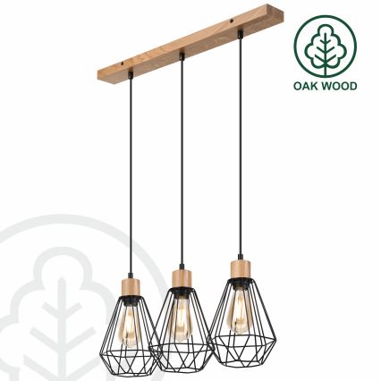 Brilagi - Candeeiro suspenso WOODY BASKET 3xE27/60W/230V carvalho