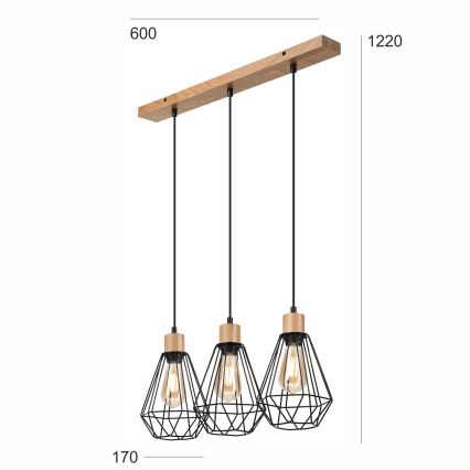 Brilagi - Candeeiro suspenso WOODY BASKET 3xE27/60W/230V carvalho