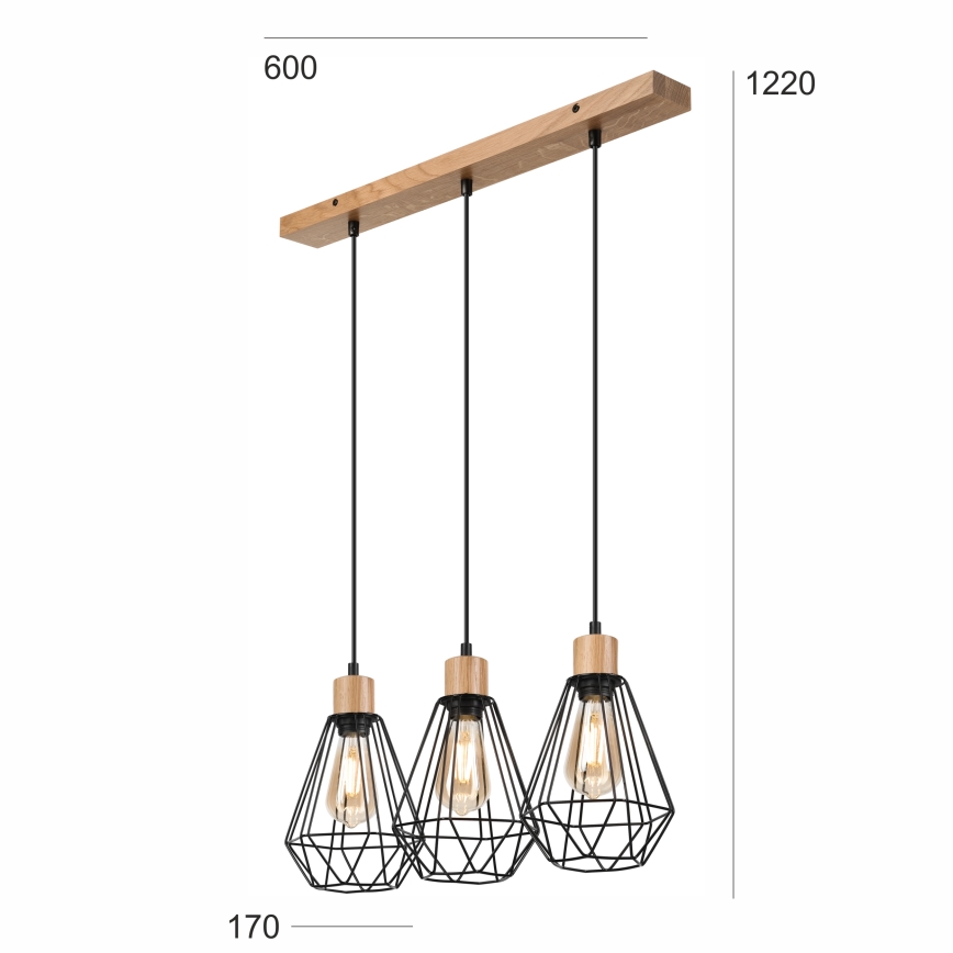 Brilagi - Candeeiro suspenso WOODY BASKET 3xE27/60W/230V carvalho